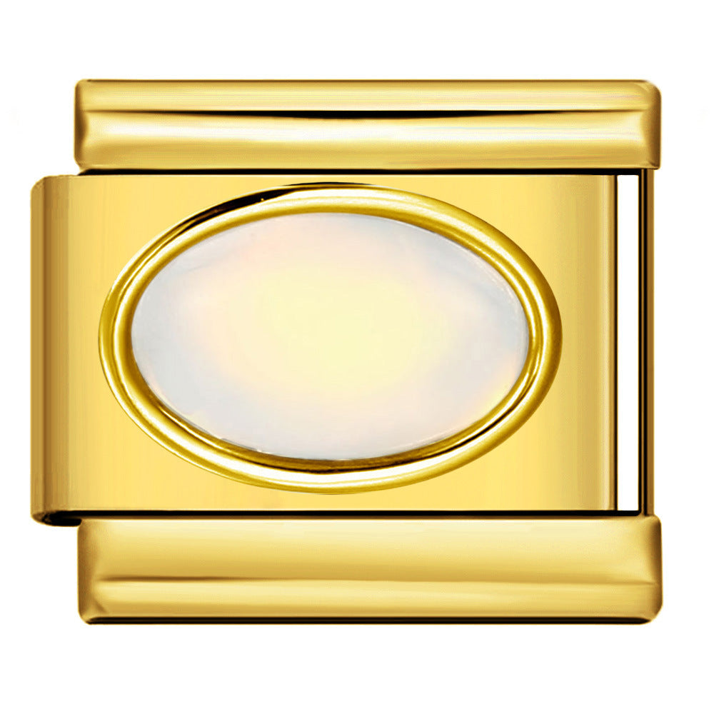 Italian Style Gold Plated Oval Birthstone Bracelet Stainless Steel DIY Customizable Fashion Jewelry Wristband