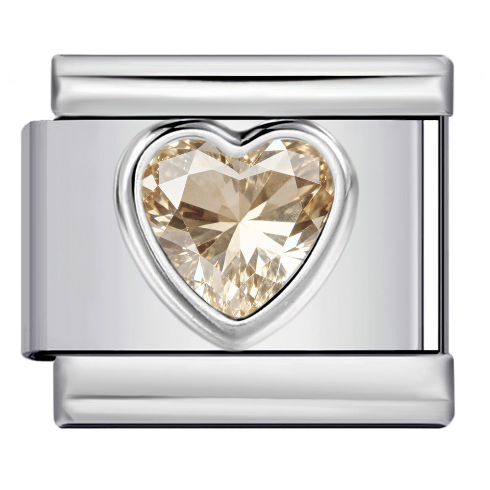 New Love Micro Inlaid Gemstone Italian Module Bracelet Stainless Steel Stamped Crystal Elastic Wristband Accessory