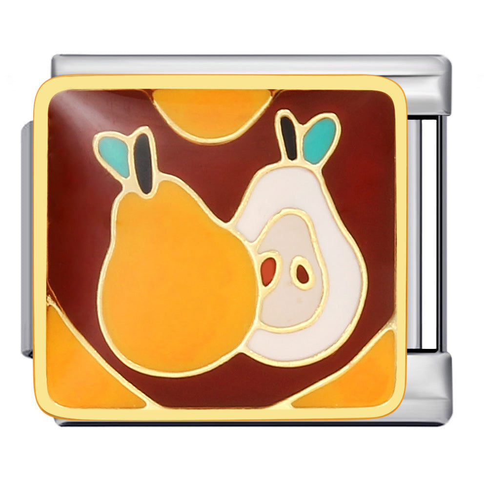 Fruit Series Italian Module Bracelet Titanium Steel Welding Drip Oil Pattern DIY Strap Chain Accessories Wholesale