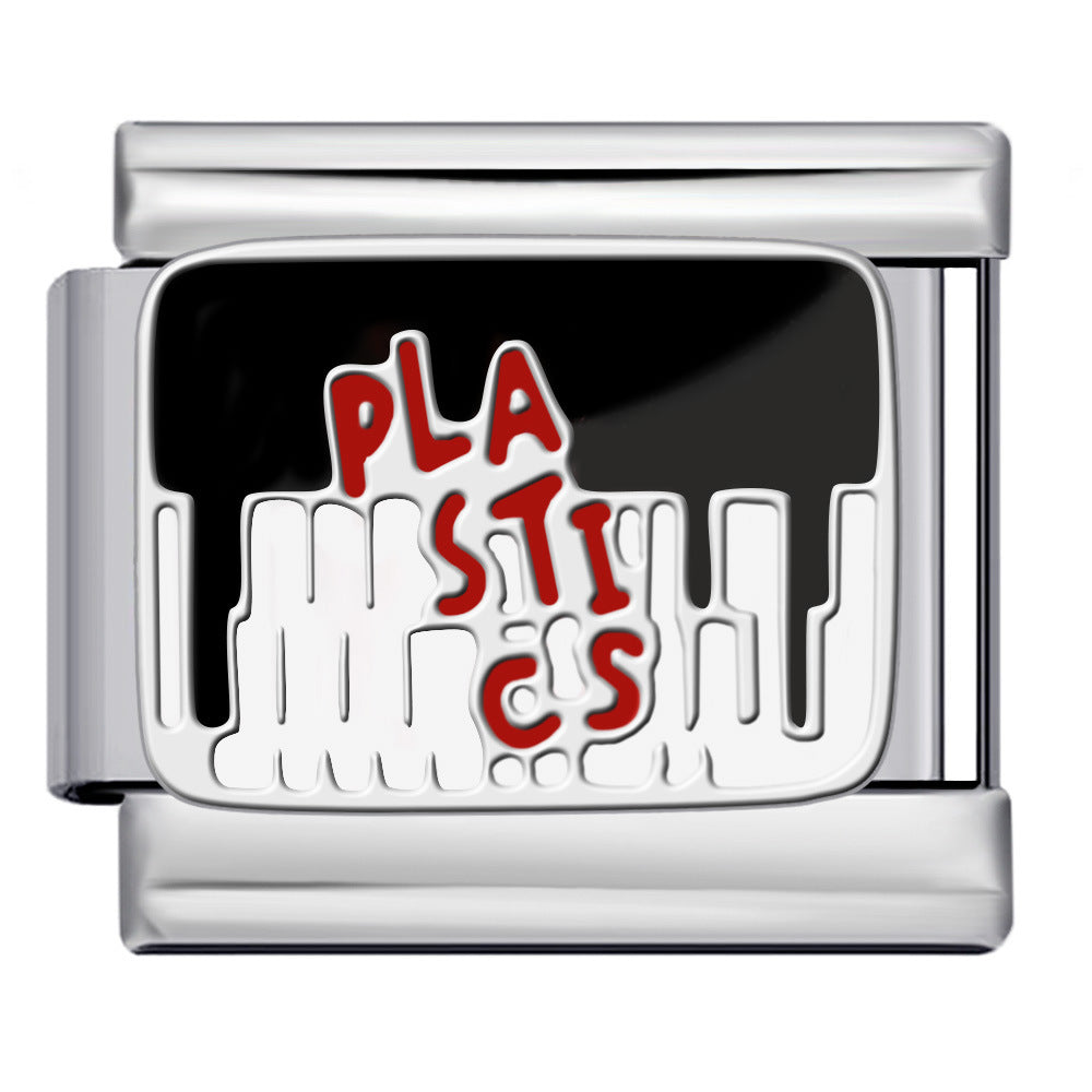 Pink Pattern Italian Module Bracelet Titanium Steel Welding Drip Oil Pattern DIY Bracelet Gift for Girls