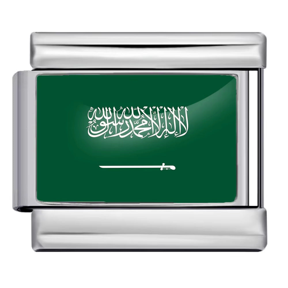 Hot Selling New World Flag Photo Dropper Series Titanium Steel DIY Italian Module Bracelet Accessories Wholesale