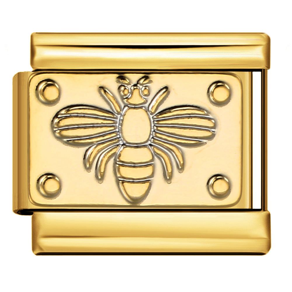 Italian Module Bracelet DIY Titanium Steel All Gold Welding Drip Oil Pattern Elastic Splicing Bracelet Accessory