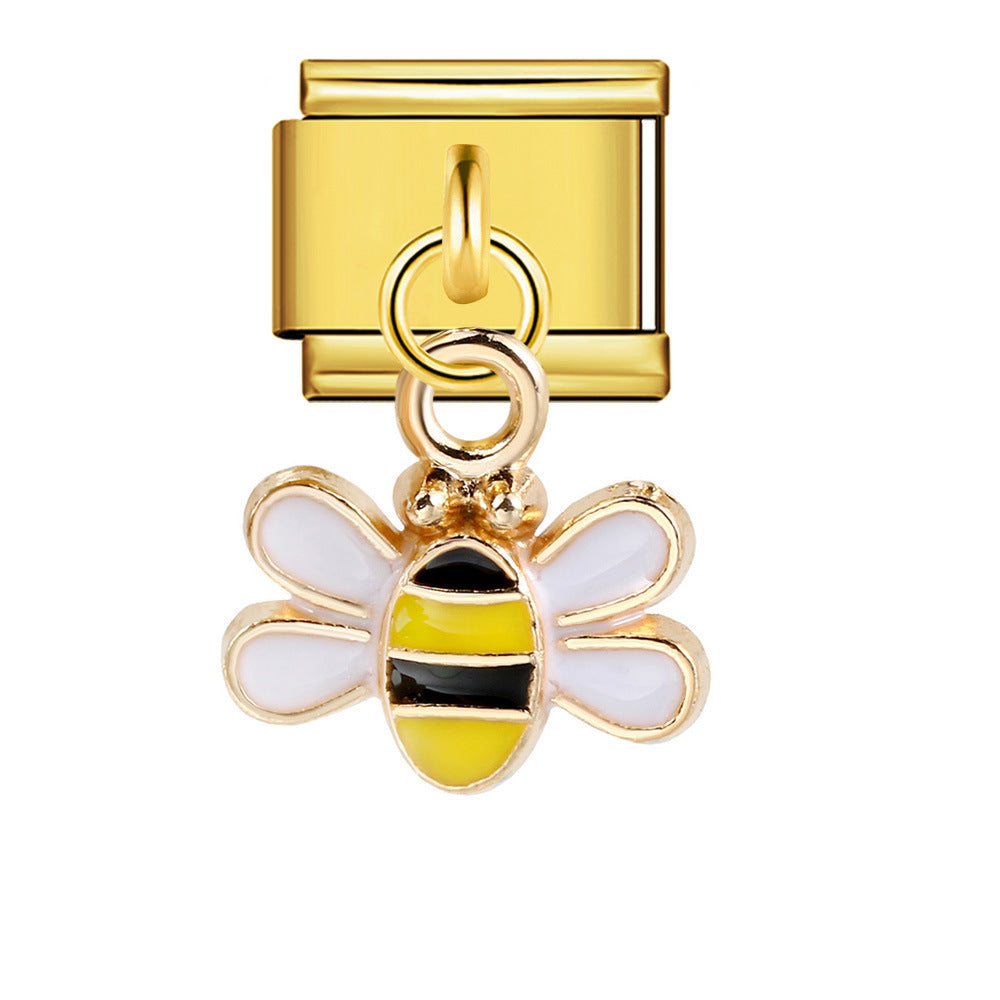 Charm Pendant Hook Style Italian Module Bracelet Titanium Steel Drip Oil Pattern DIY Bracelet Gift for Girls