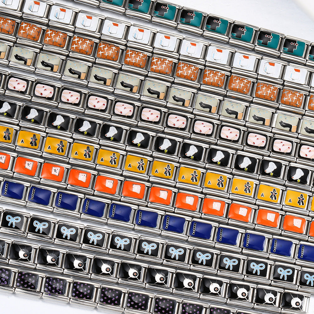 Personalized Pattern Italian Module Bracelet Stainless Steel Welding Drip Oil Cartoon DIY Elastic Splicing Bracelet