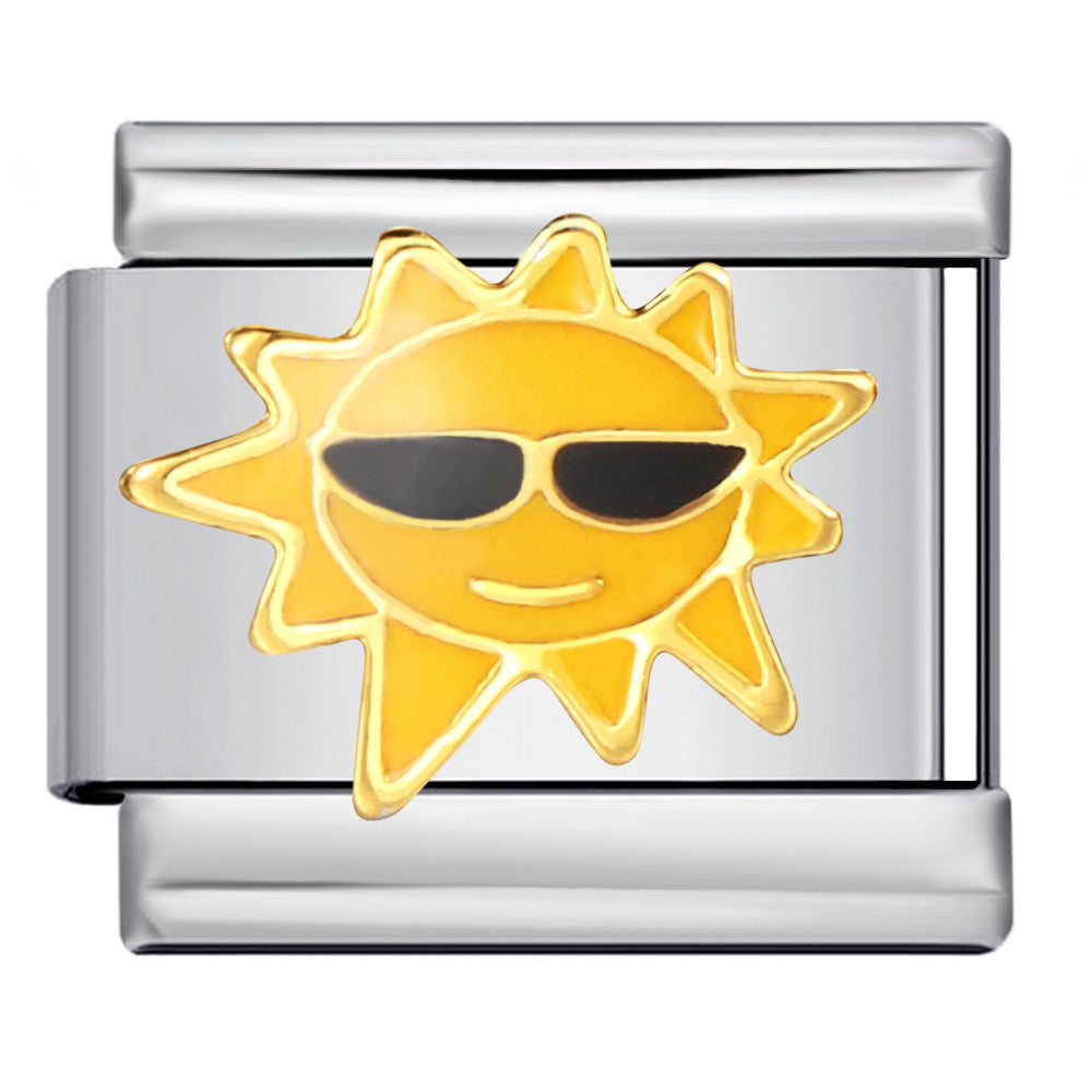 Four Season Element Gold-plated Oil Drop DIY Italian Module Bracelet with Personalized Welding Pattern Stainless Steel Bracelet