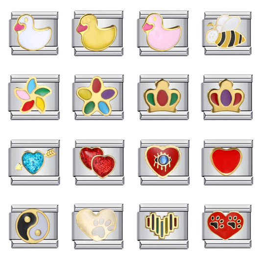 Cross Border New Stainless Steel Welding Pattern Gold-plated Drip Oil Wristband Cartoon DIY Italian Module Bracelet Wholesale