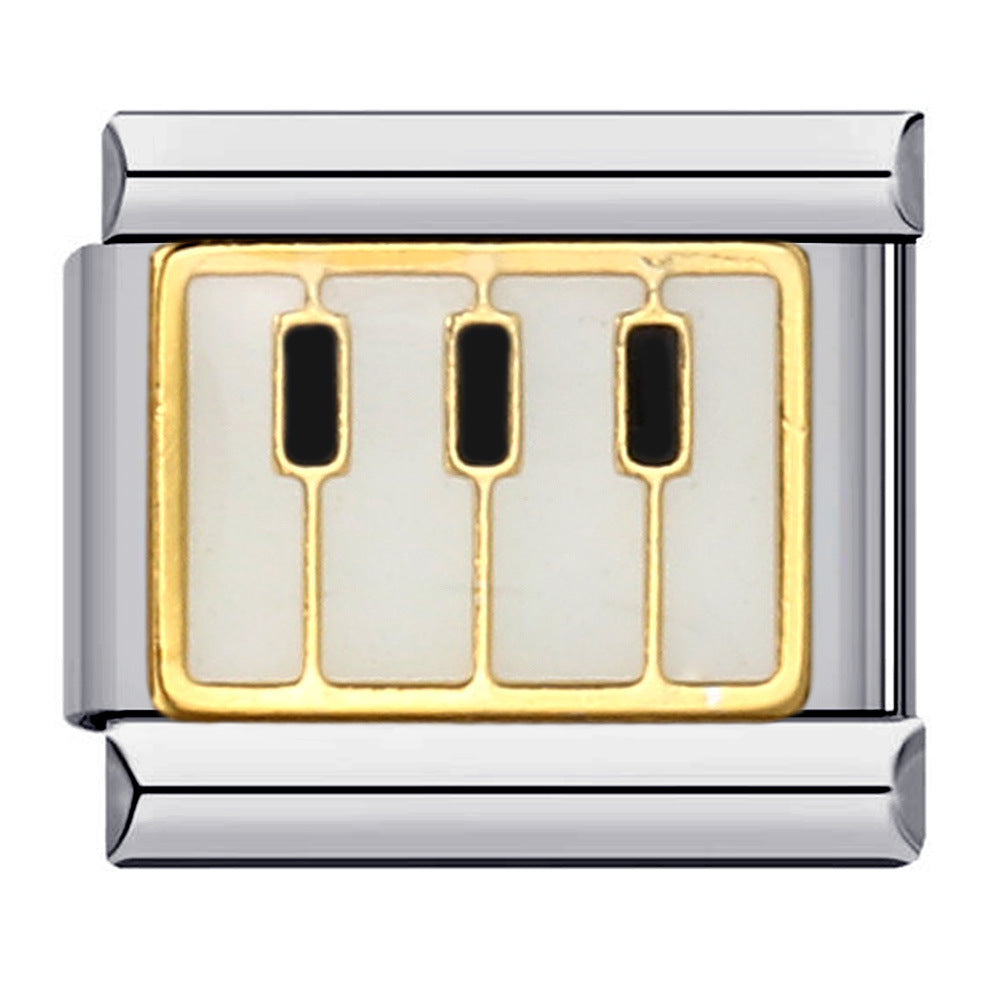 Music Hobby Series Stainless Steel Italian Module Bracelet Titanium Steel Welded Pattern DIY Bangle Wholesale