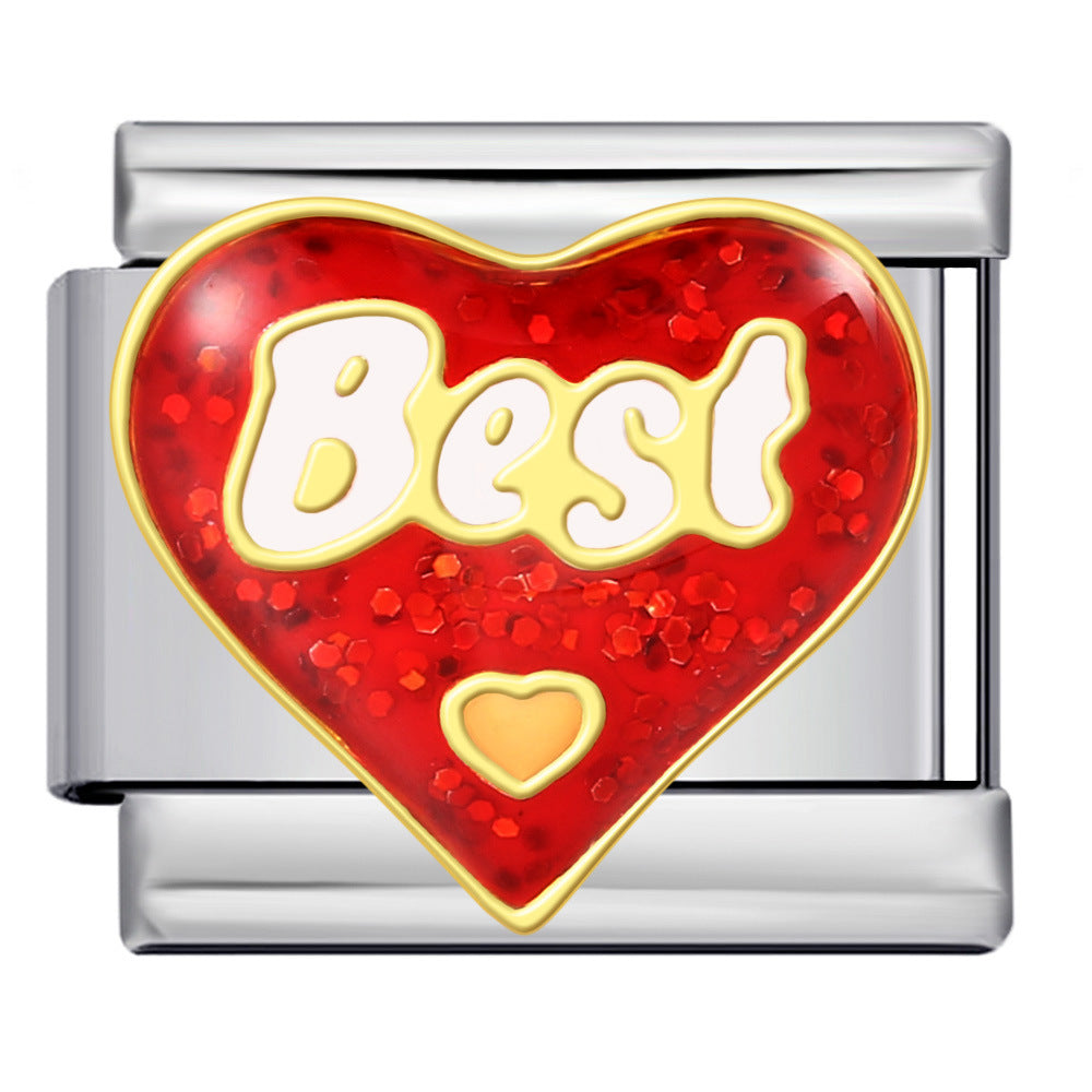 New Heart-shaped Titanium Steel Watch Strap Chain Gold-plated Welding Drip Oil DIY Italian Module Bracelet Accessories Wholesale