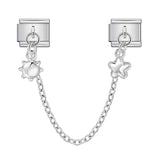 New Silver Double Pendant Italian Module Bracelet Stainless Steel Hook DIY Elastic Splicing Strap Chain