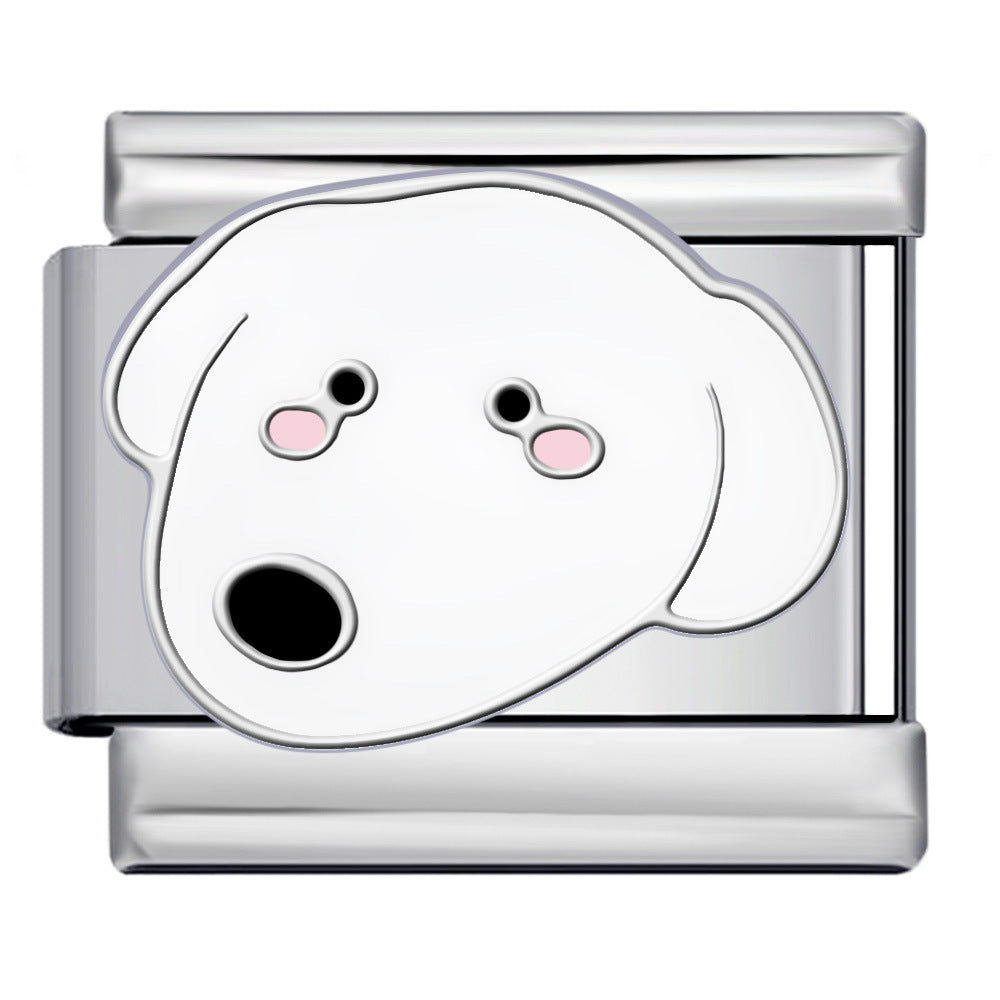 Cute Cartoon Dog Cute Pet Series Titanium Steel Welding Drip Oil DIY Italian Module Bracelet Accessories