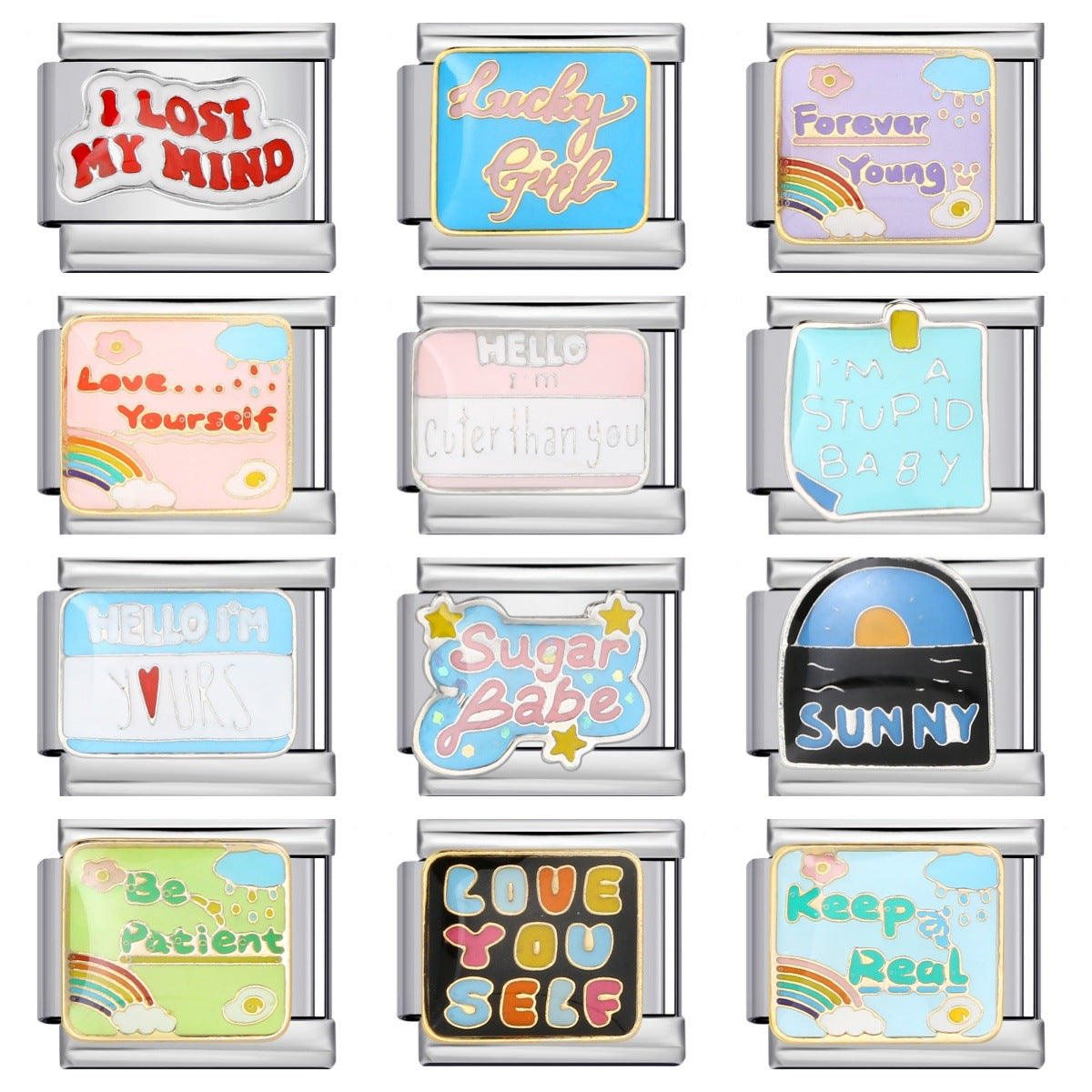 Stainless Steel Welded Gold-Plated Drip Oil DIY Personalized English Elastic Patchwork Bracelet - Italian Module Wholesale