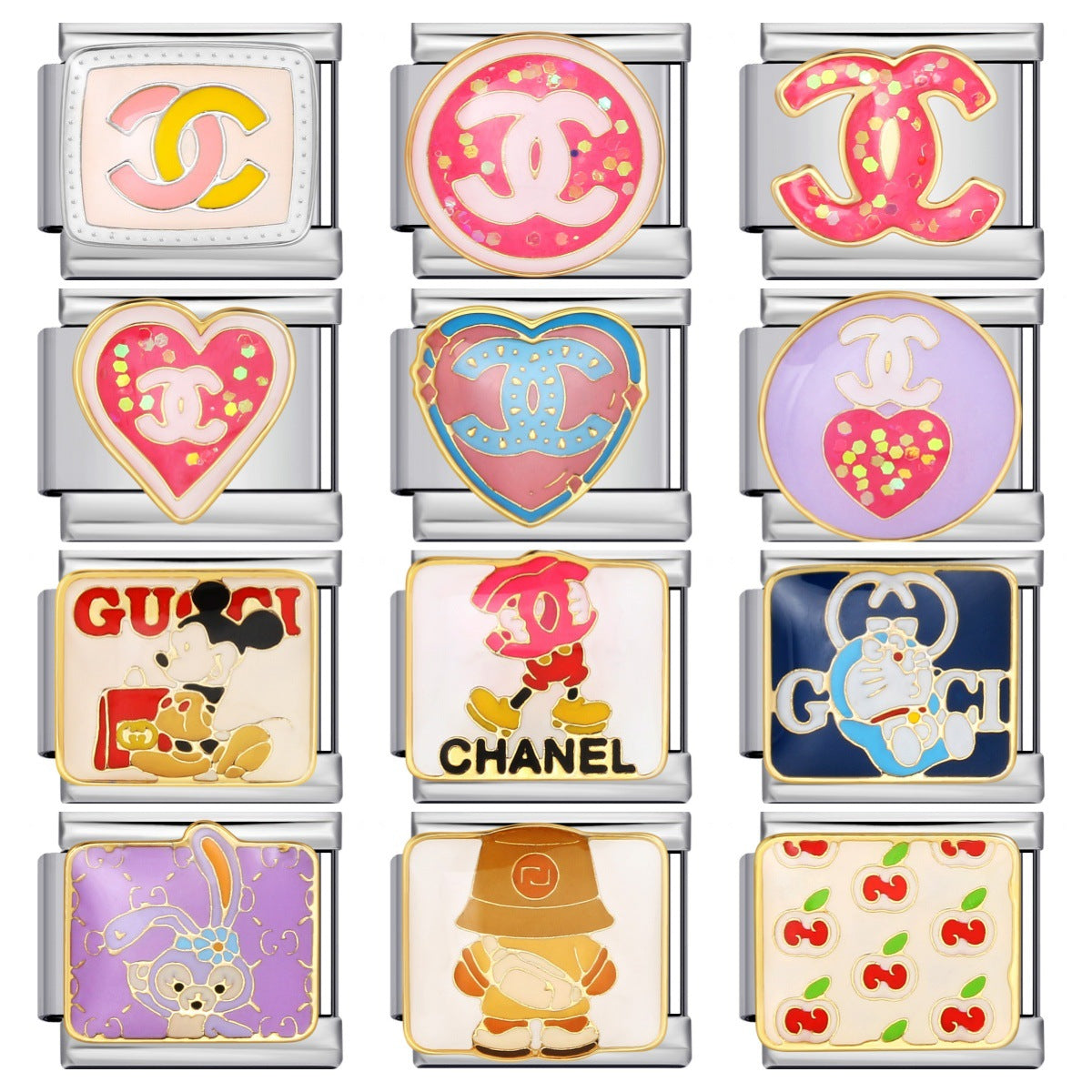 New DIY Italian Modular Bracelet Titanium Steel Gold Plated Welded Pattern Strap Chain Fashion Link Bracelet