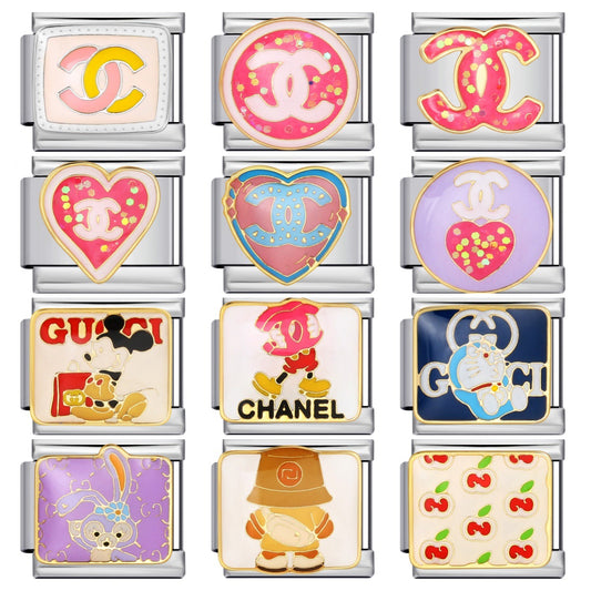 New DIY Italian Modular Bracelet Titanium Steel Gold Plated Welded Pattern Strap Chain Fashion Link Bracelet