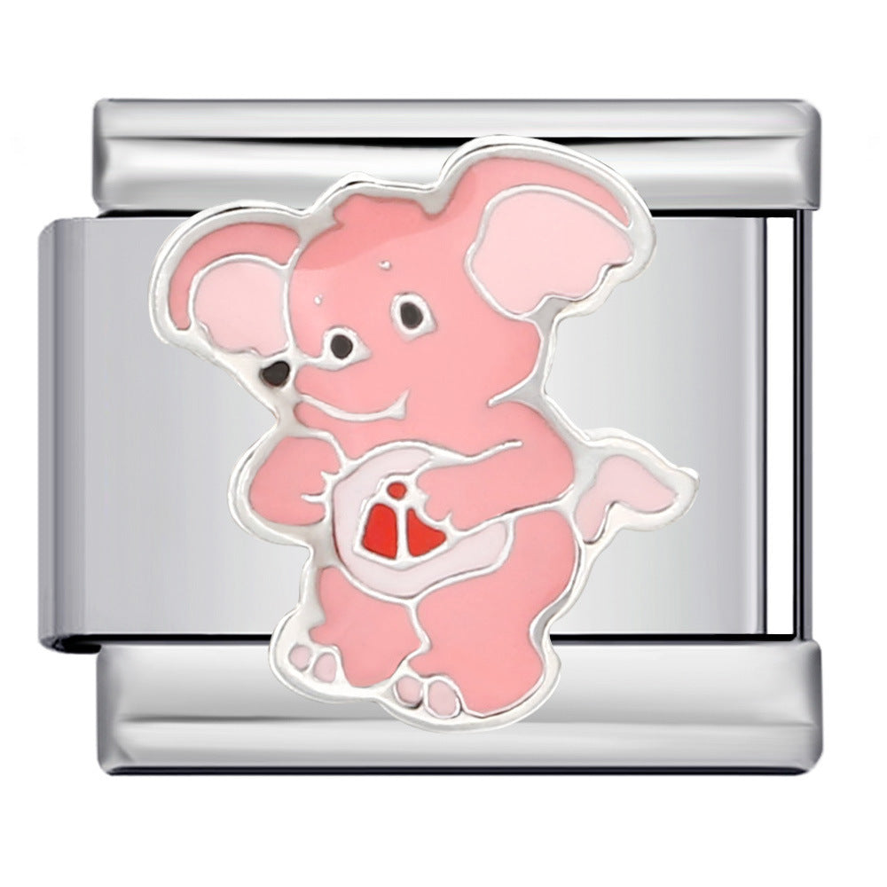 Classic Cute Bear Italian Module Bracelet Stainless Steel Welding Pattern DIY Elastic Splicing Bracelet