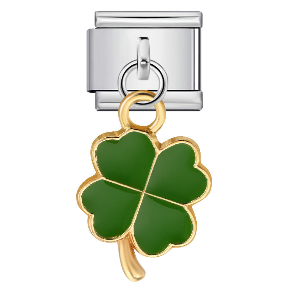 Clover Pendant Italian Module Bracelet Titanium Steel Hook DIY Drip Oil Elastic Free Splicing Strap Chain