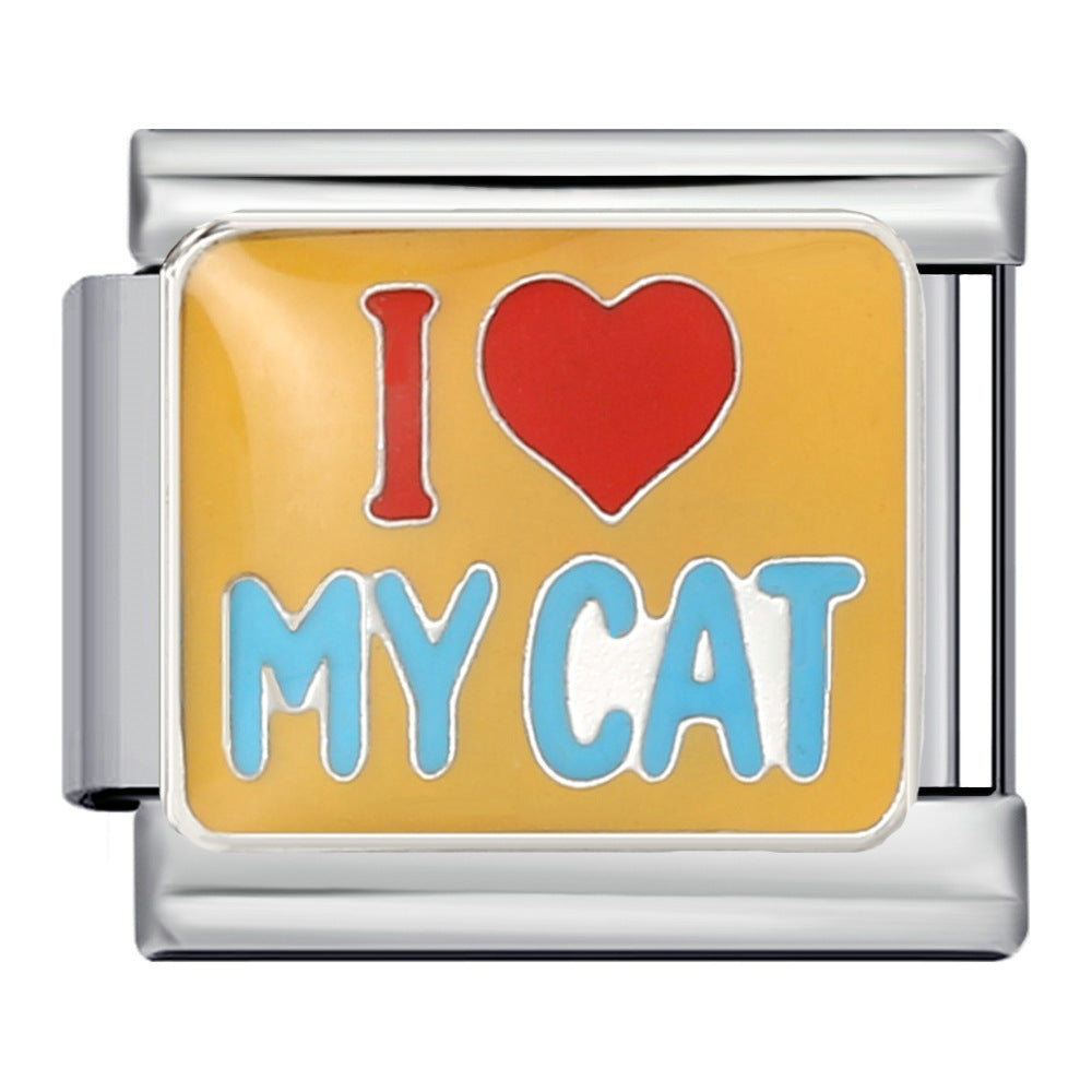 Pet Crowd Elements Italian Module Bracelet Welding Pattern Drip Oil DIY Elastic Splicing Stainless Steel Bracelet