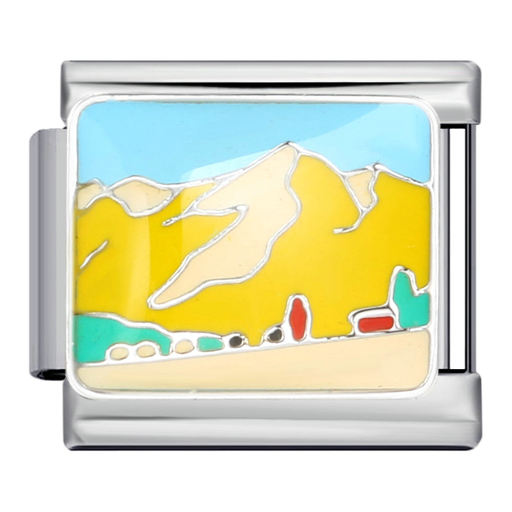 Fresh Illustration Series Italian Module Bracelet Titanium Steel Gold Plated Drip Oil DIY Welding Pattern Strap Chain