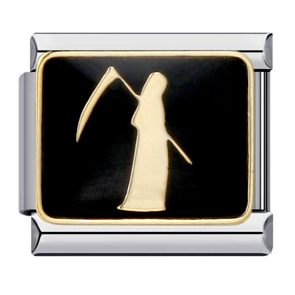 European and American Popular Halloween Module Bracelet with Titanium Steel Welding and Oil Dripping Dark Pattern Italian Modular