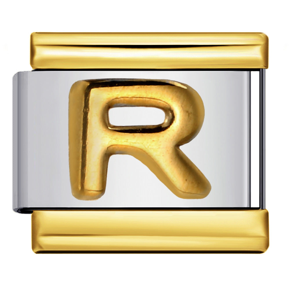 Gold Package Silver Convex Letter Italian Module Bracelet Stainless Steel DIY Elastic Splicing Strap Chain Wholesale