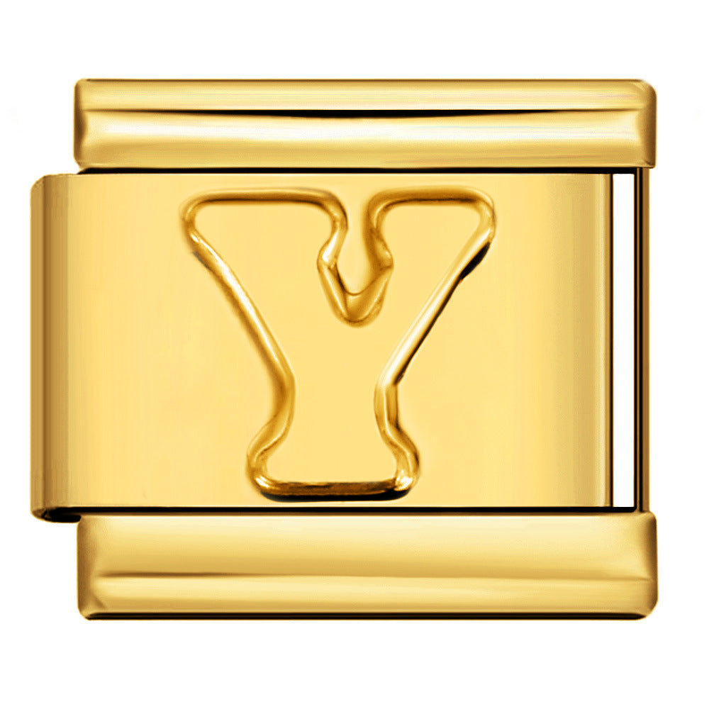 Golden Concave Letter Series Italian Module Bracelet Titanium Steel Stamping DIY Elastic Splicing Bracelet Accessories