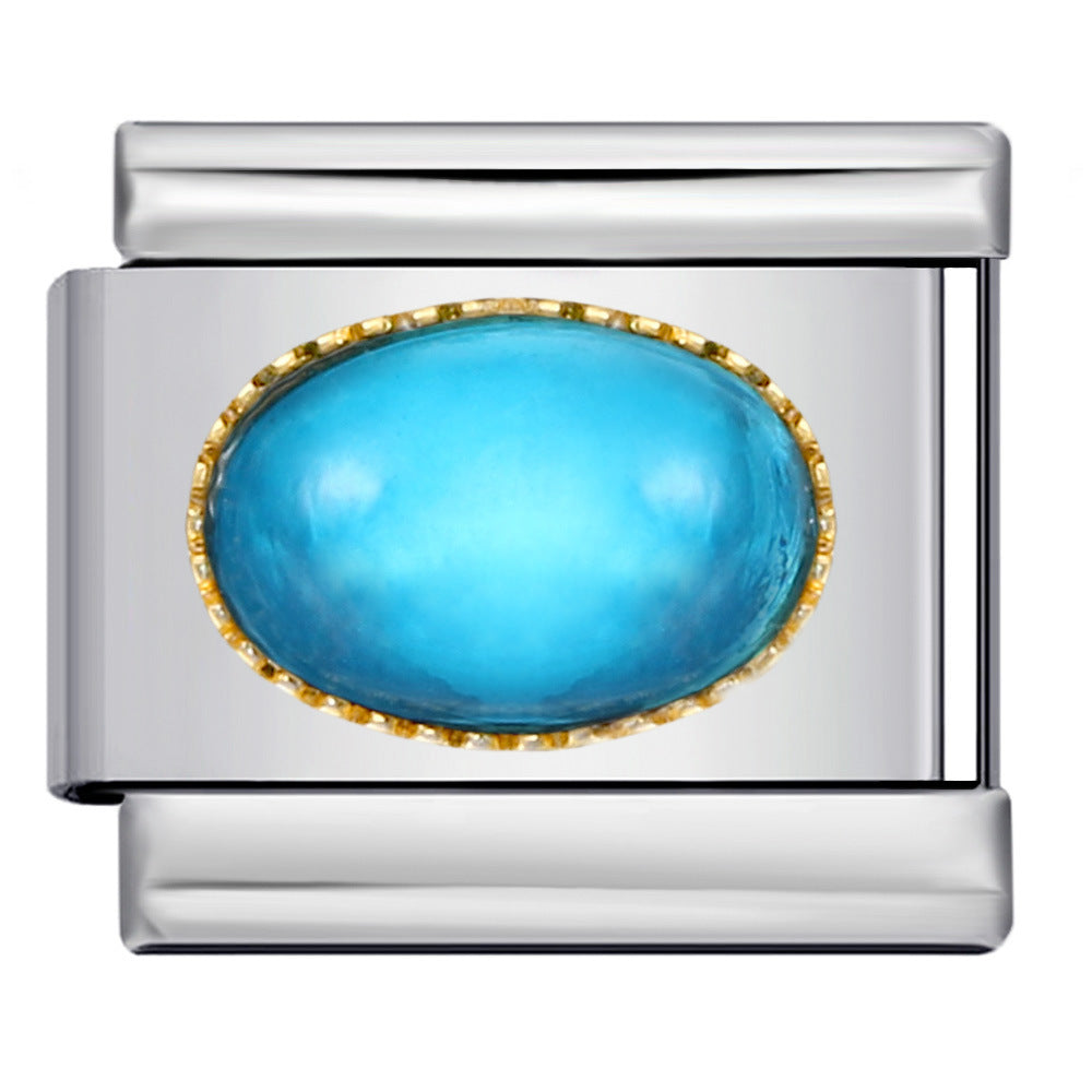 New Gold and Silver Bottom Micro Inlaid Oval Colored Stone Italian Module Bracelet DIY Titanium Steel Welding Oil Dripping Bracelet