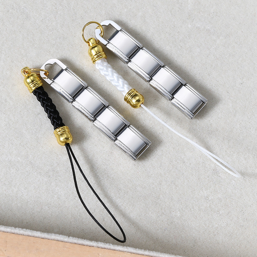 Fashion Colored Mobile Phone Rope Splicing Module Bracelet DIY Keychain Gold-plated Pendant Stainless Steel Bracelet