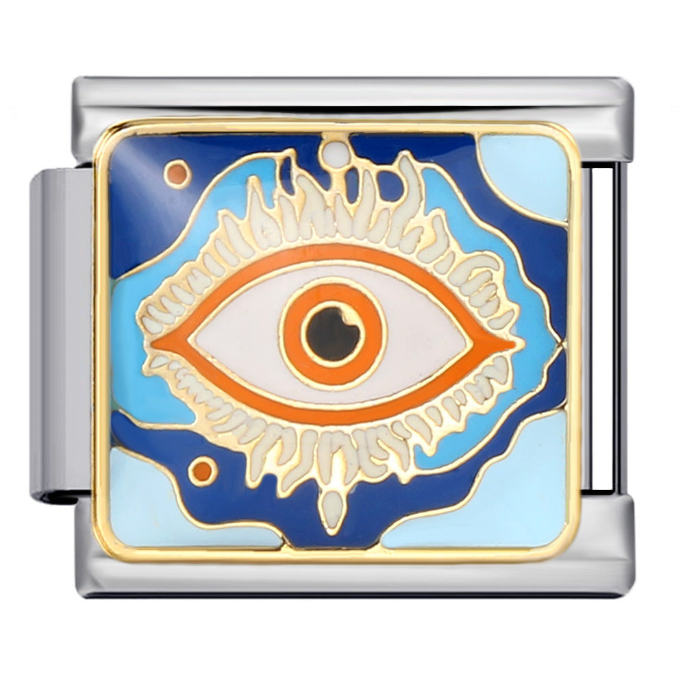 Italian Module Bracelet Devil's Eye Titanium Steel Welding Drip Oil Pattern DIY Elastic Splicing Personalized Strap Chain