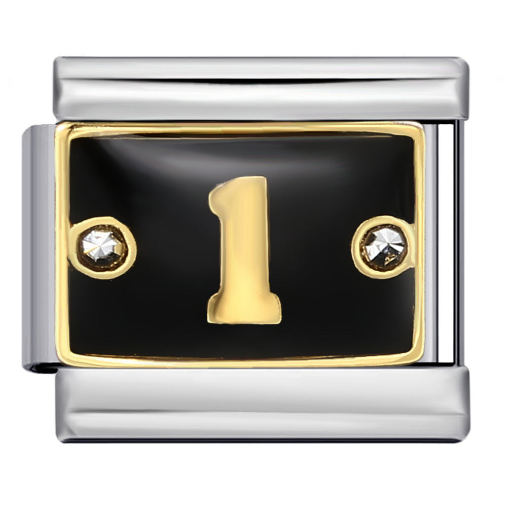 Black Lace Up Diamond Digital Italian Module Bracelet Made of Titanium Steel Welded with Gold Plating and Oil Dripping Free Splicing Bracelet