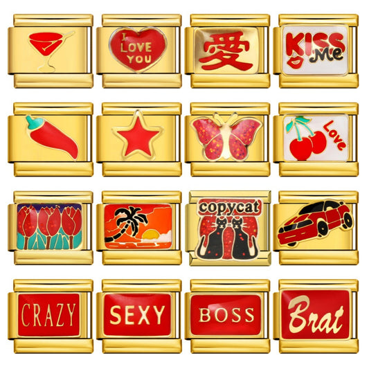 Gold Background Red Series Module Bracelet Accessories, Stainless Steel DIY Free To Match with Italian Charms Handmade Accessories