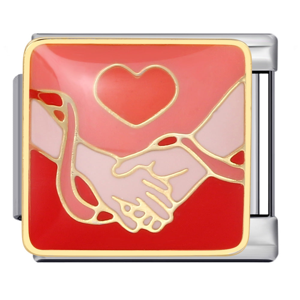 Romantic Valentine's Day Sweet Series Italian Module Bracelet Titanium Steel Welding Drip Oil Pattern DIY Bracelet