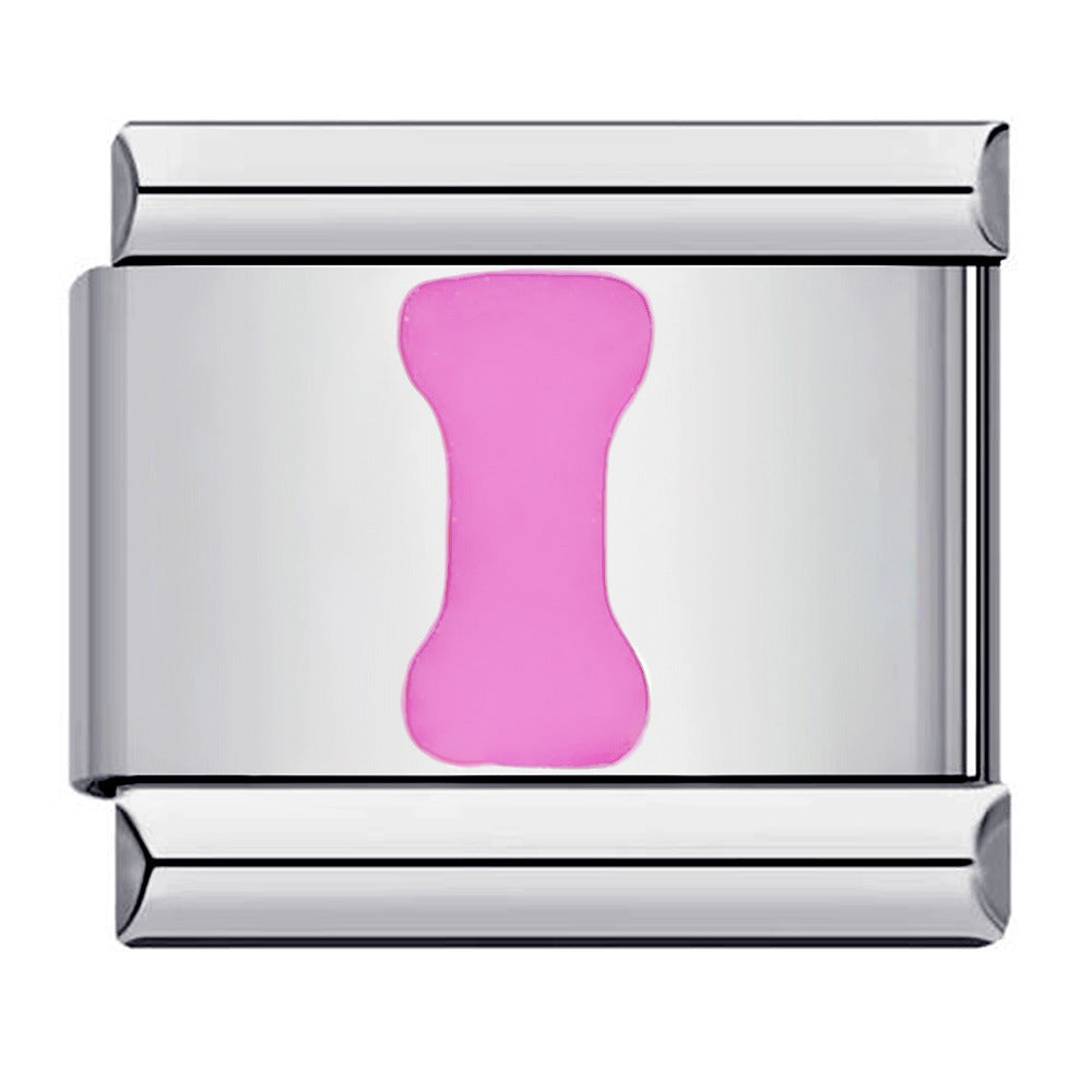 New Titanium Steel Pink English Letter DIY Italian Module Bracelet Italian Charm Bracelet