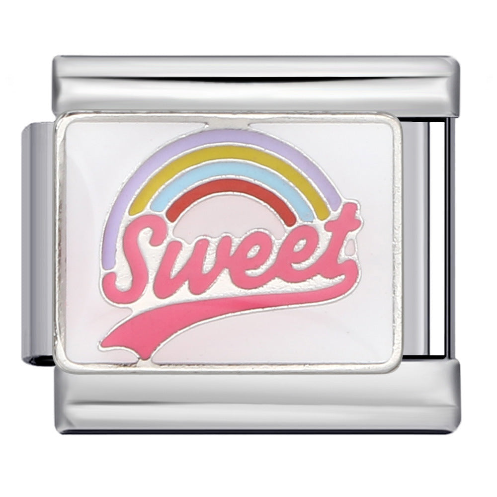 Colorful English Italian Module Bracelet Stainless Steel Welding Drip Oil DIY Jewelry Primary School Children's Gift