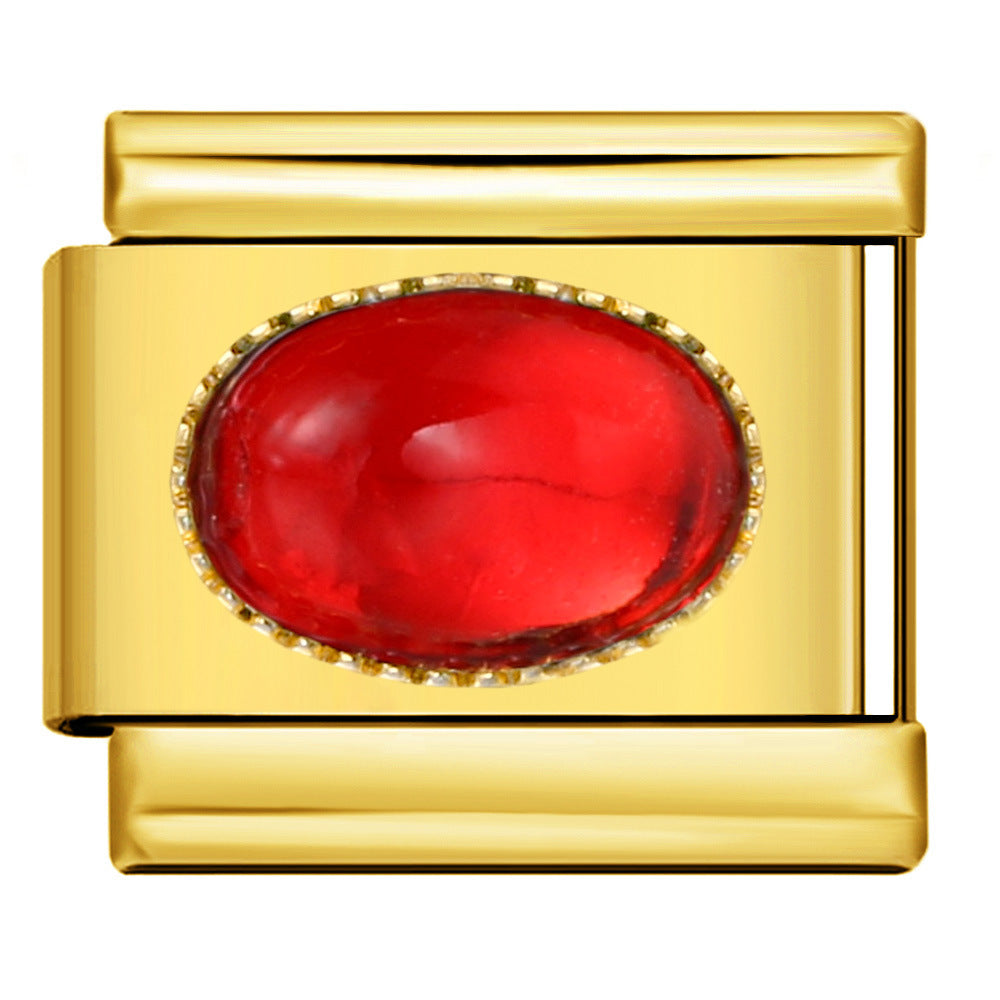 New Gold and Silver Bottom Micro Inlaid Oval Colored Stone Italian Module Bracelet DIY Titanium Steel Welding Oil Dripping Bracelet