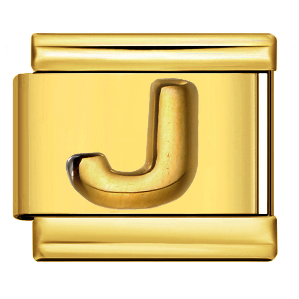 Golden Convex Letter Series Italian Module Bracelet Titanium Steel Stamping DIY Elastic Splicing Bracelet Accessories