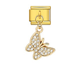 Fashion Diamond Butterfly Pendant Italian Modular Bracelet Gold Silver Elastic DIY Titanium Steel Chain