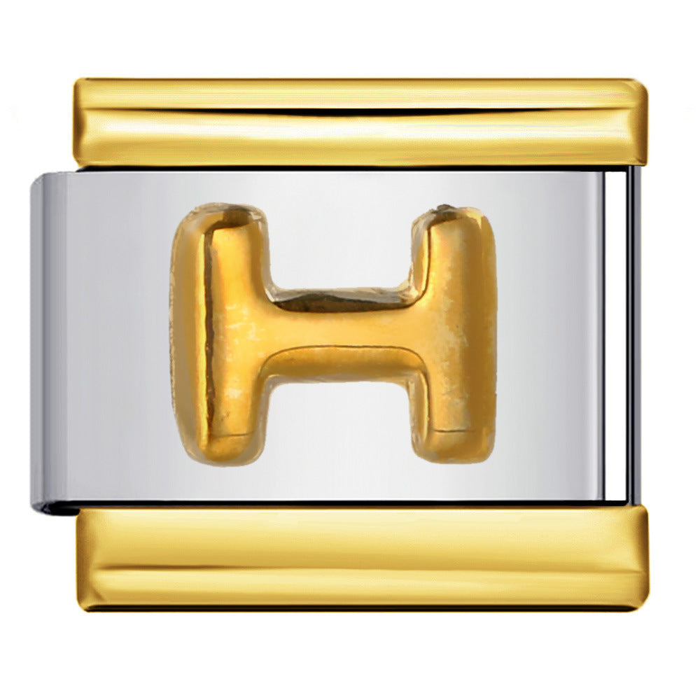 Gold Package Silver Convex Letter Italian Module Bracelet Stainless Steel DIY Elastic Splicing Strap Chain Wholesale