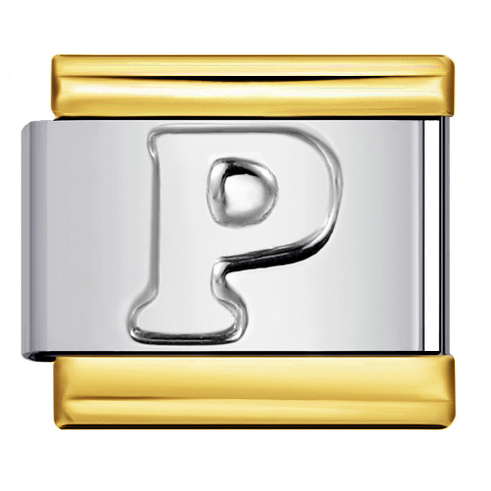 Fashion Gold Cover Silver Concave English Letter Bracelet Titanium Steel Non Dripping Oil DIY Italian Module Bracelet Wholesale