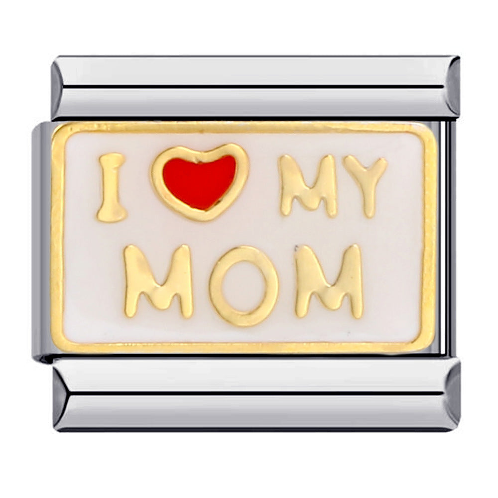 New Warm Mother's Day Series Bracelet Titanium Steel Gold Plated Welding Pattern DIY Italian Module Bracelet