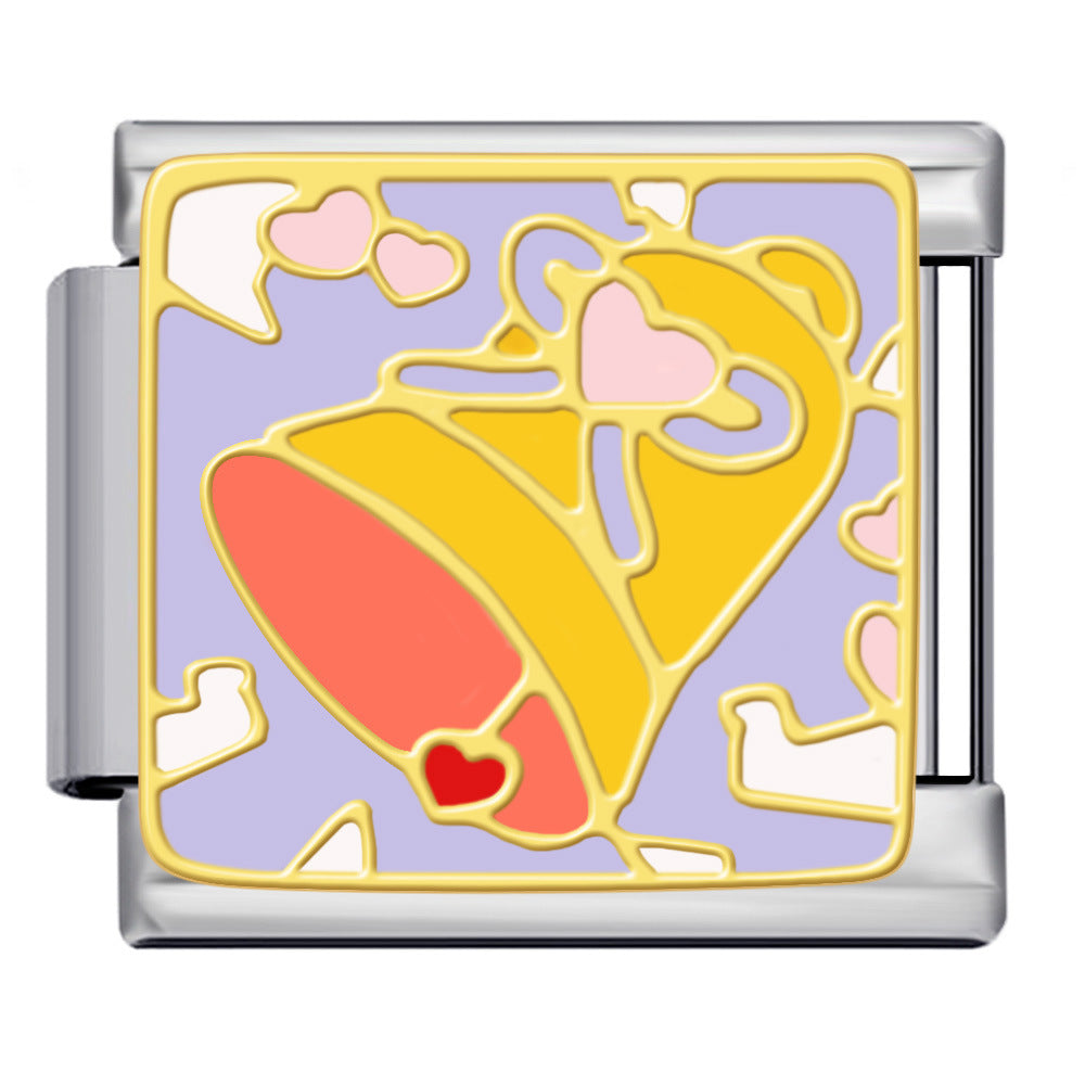 Bow & Cherry Pattern Italian Module Bracelet Titanium Steel Welded Drip-Oil DIY Bracelet Women's Jewelry