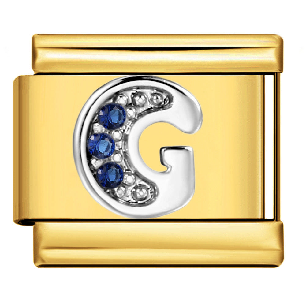 Italian Module Bracelet Gold Background Blue Diamond Letters DIY Stainless Steel Elastic Assembly Welded Strap Bracelet