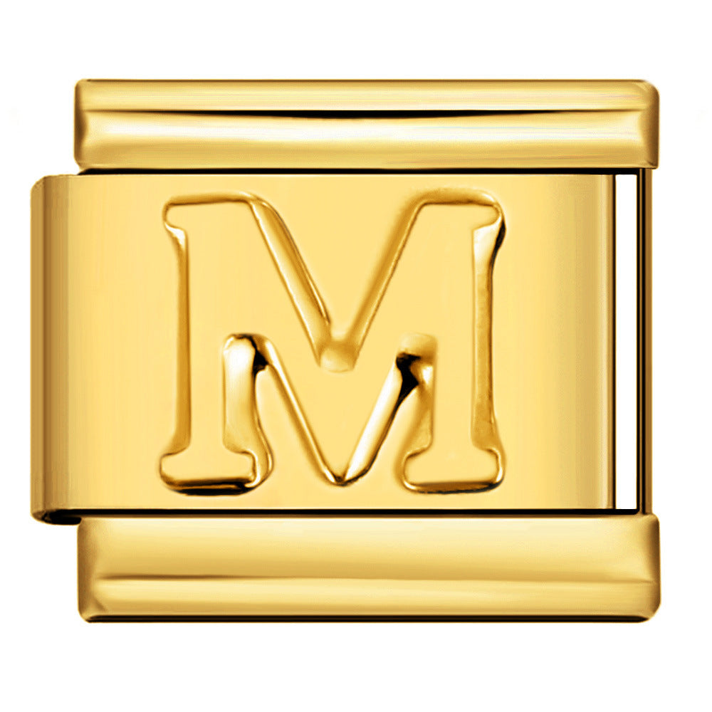 Golden Concave Letter Series Italian Module Bracelet Titanium Steel Stamping DIY Elastic Splicing Bracelet Accessories