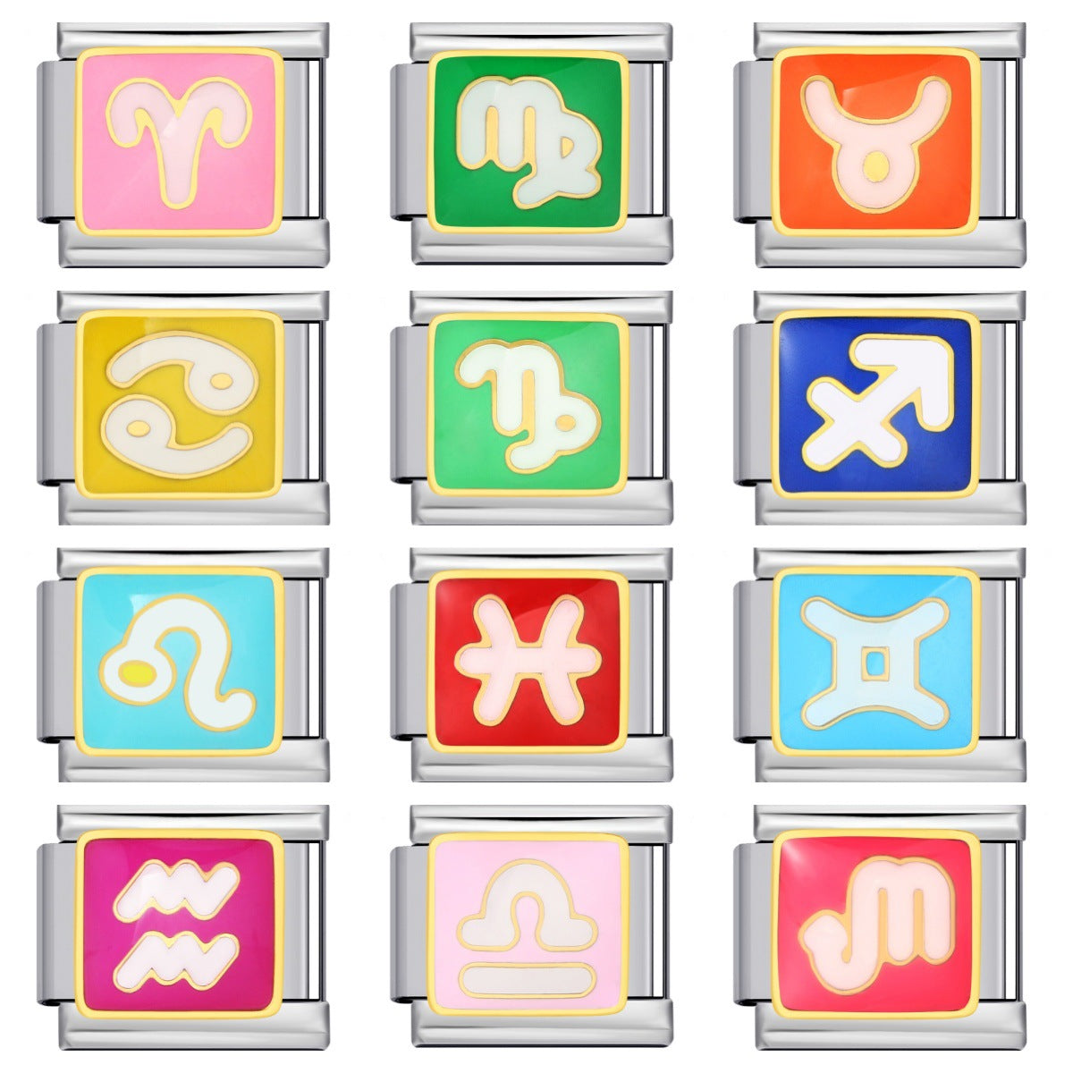 Simplified 12 Constellation Italian Module Bracelet Titanium Steel Gold Plated Welding Drip Oil DIY Elastic Splicing Bracelet