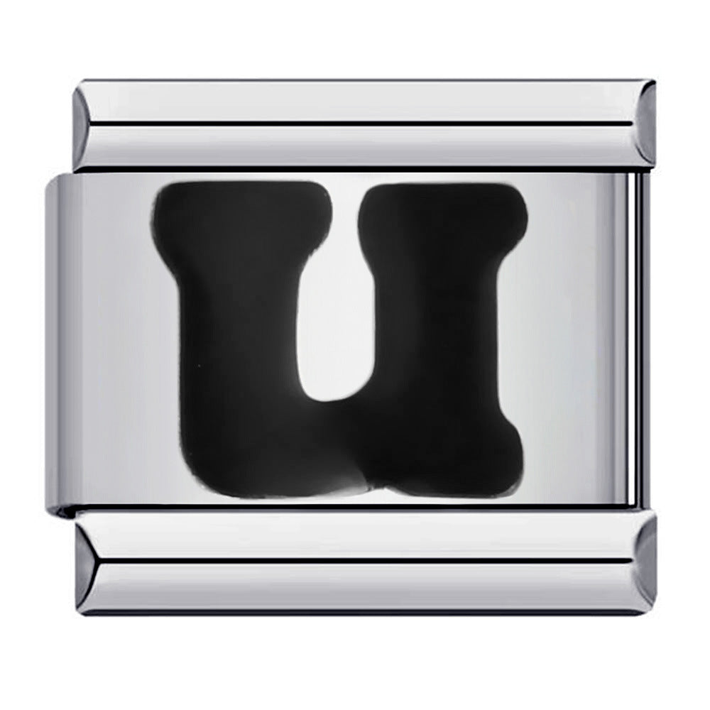 New Titanium Steel Black Alphabet DIY Italian Charm Bracelet Custom Name Link Chain