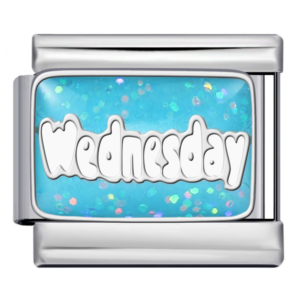 Sparkling Powder Series English Week Italian Module Bracelet Titanium Steel Welding DIY Splicing Elastic Bracelet