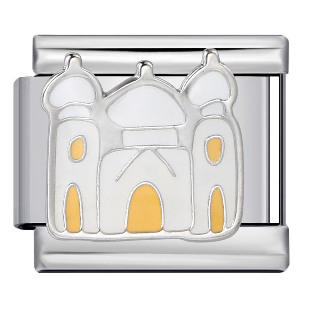 Architectural Logo Italian Module Bracelet DIY Welding Drip Oil Bracelet Elastic Splicing Stainless Steel Strap Chain