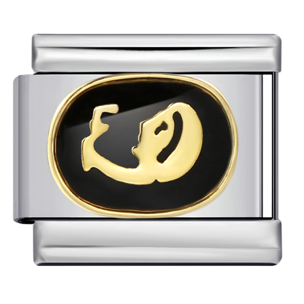 Italian Module Bracelet with Black Welding, Gold-plated Dripping Oil, Twelve Zodiac DIY Pattern, Stainless Steel Bracelet