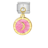 Round Pendant with Gold and Silver Base, Italian Module Bracelet, Titanium Steel Drip Oil Hook, Fashionable DIY Versatile Bracelet