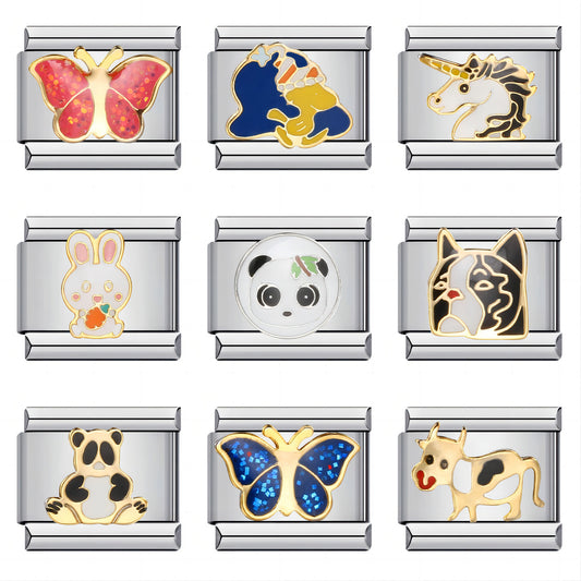 New Stainless Steel Drip Oil Cartoon DIY Italian Module Bracelet with Personalized Welding Pattern and Elastic Splicing Bracelet