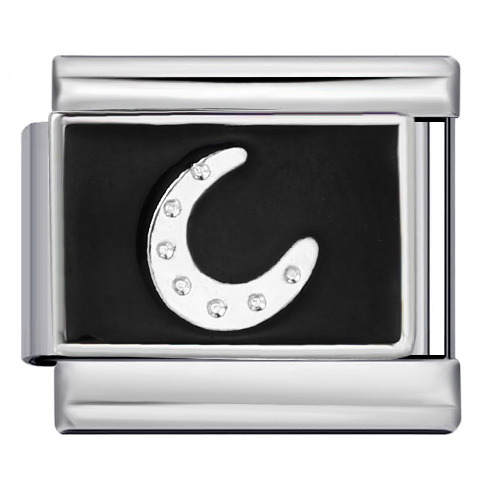 Black Gold Plated Cartoon DIY Italian Modular Bracelet Unique Welded Pattern Stainless Steel Bangle