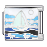 Blue Ocean Element Italian Module Bracelet - Stainless Steel Welded Pattern DIY Stretchable Fashion Bracelet